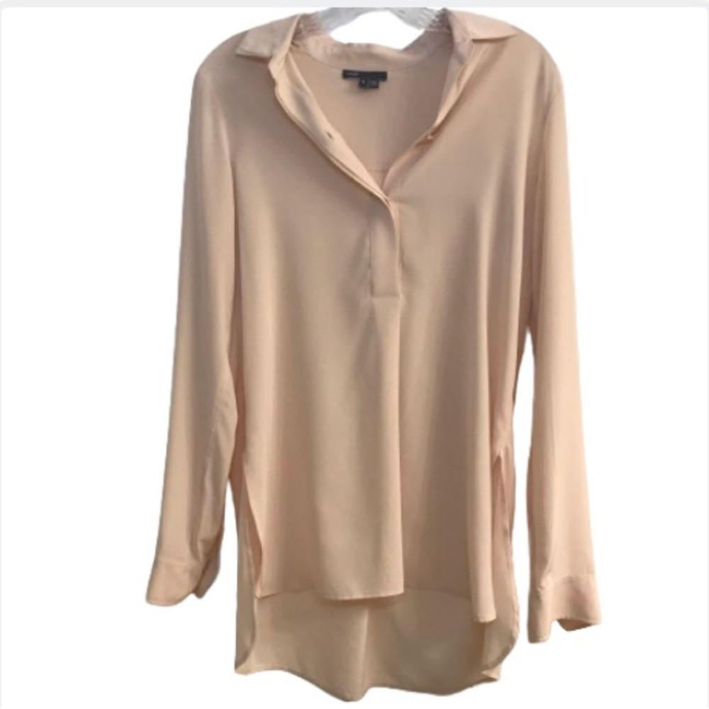 VINCE 100% Silk Blush Pink Popover Round Hem Tunic Blouse 6